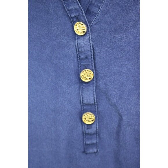 Lilly Pulitzer Navy Blue 100% Silk Long Sleeve Blouse-Size Small - Picture 6 of 13